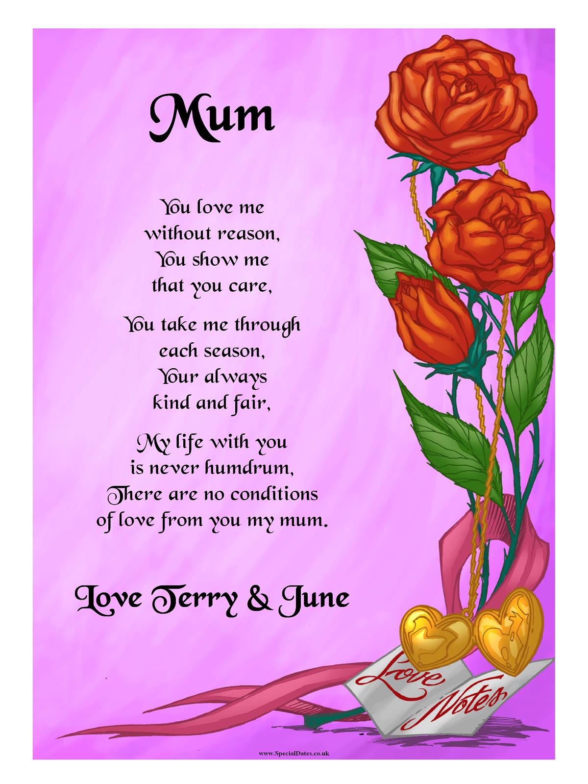 Personalised Mum Poem Personalised Mum Poem